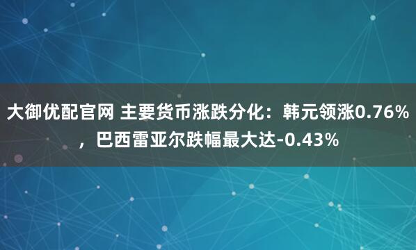 大御优配官网 主要货币涨跌分化：韩元领涨0.76%，巴西雷亚尔跌幅最大达-0.43%