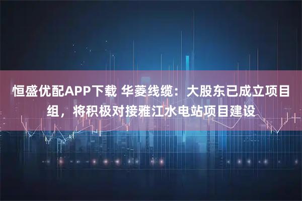 恒盛优配APP下载 华菱线缆：大股东已成立项目组，将积极对接雅江水电站项目建设